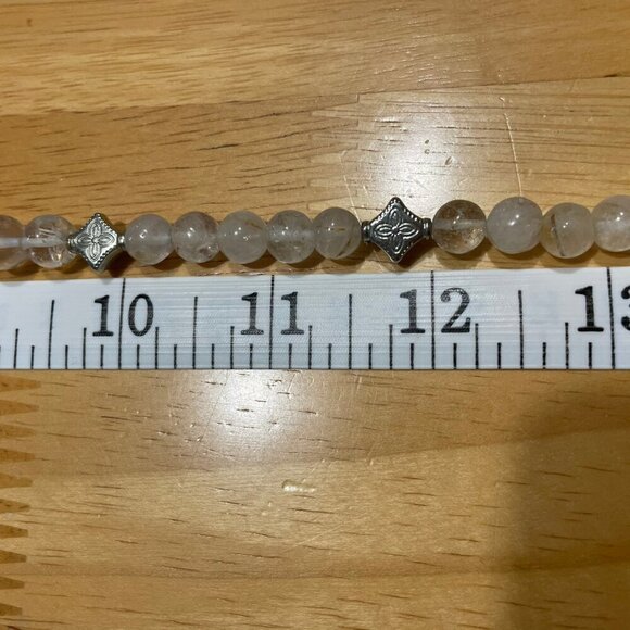 Ten Thousand Villages Quartz Spheres Round Beads Necklace Clear White Silver 17' - Picture 8 of 12